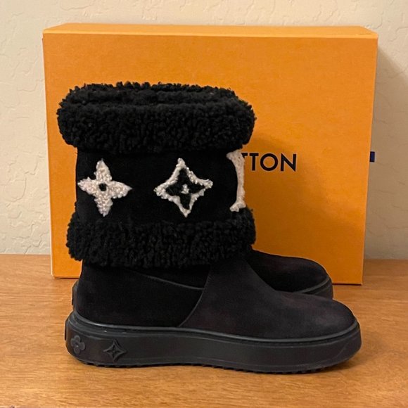 Louis Vuitton Snowdrop Flat Ankle Boots 7 37 Black Suede Shearling Excellent! - Picture 6 of 16